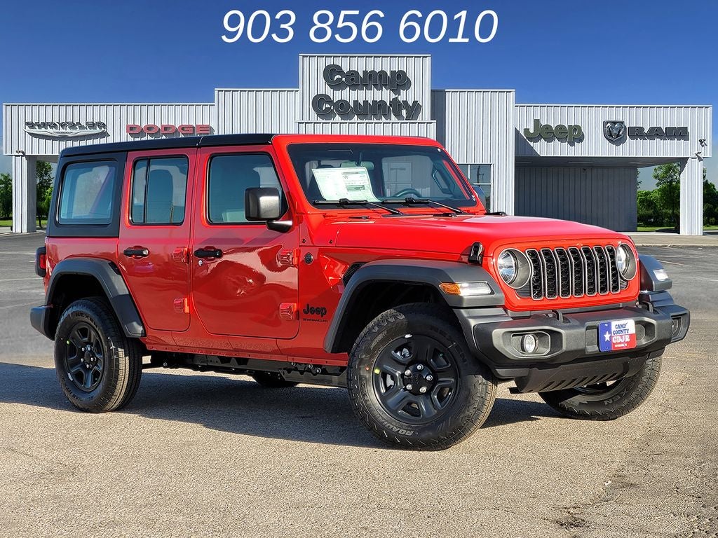 2026 Jeep Wrangler Sport in Firecracker Red Clearcoat — front three-quarter view