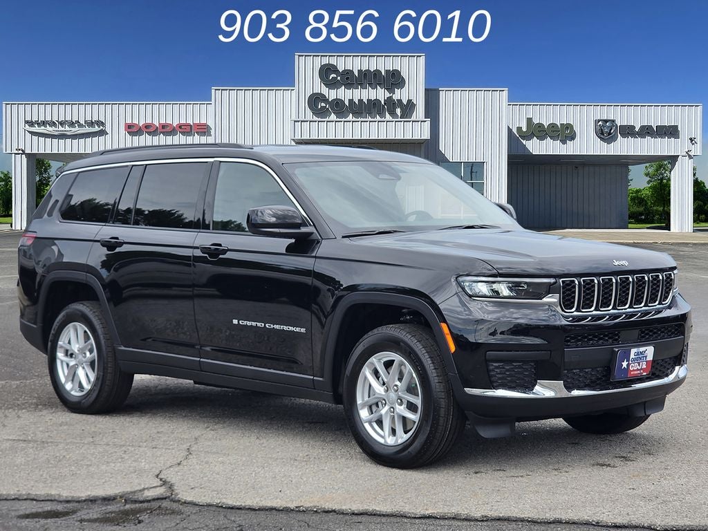 2026 Jeep Grand Cherokee L Laredo in Diamond Black Crystal Pearlcoat — front three-quarter view