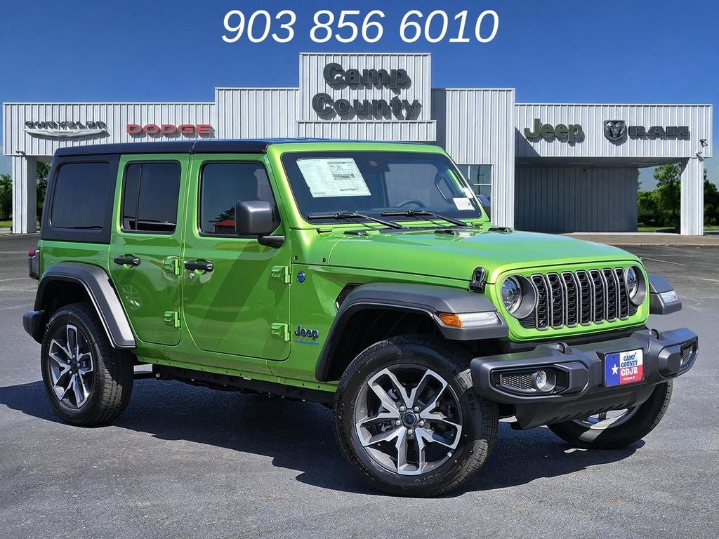 2025 Jeep Wrangler Sport S 4xe in Mojito Clearcoat — front three-quarter view