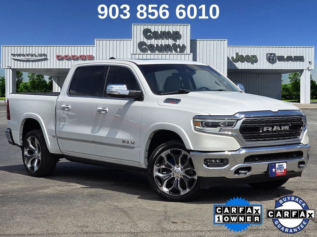 2022 RAM 1500 Limited in Ivory White Tri-Coat Pearlcoat — front three-quarter view