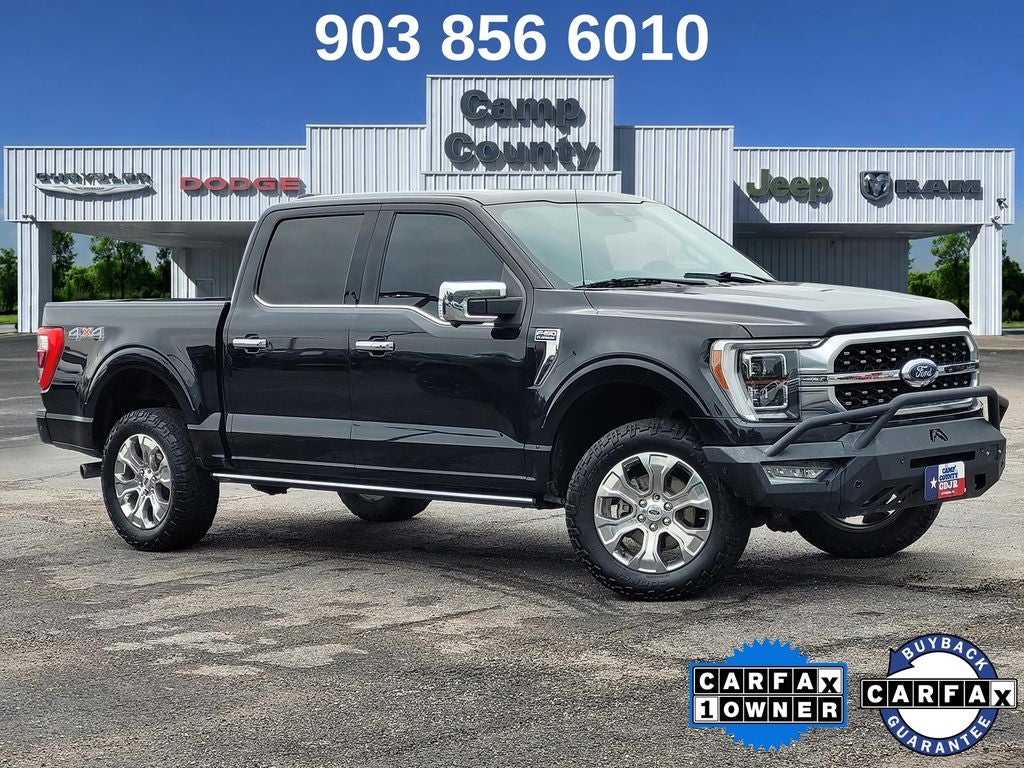2021 Ford F-150 Platinum in Black Metallic — front three-quarter view