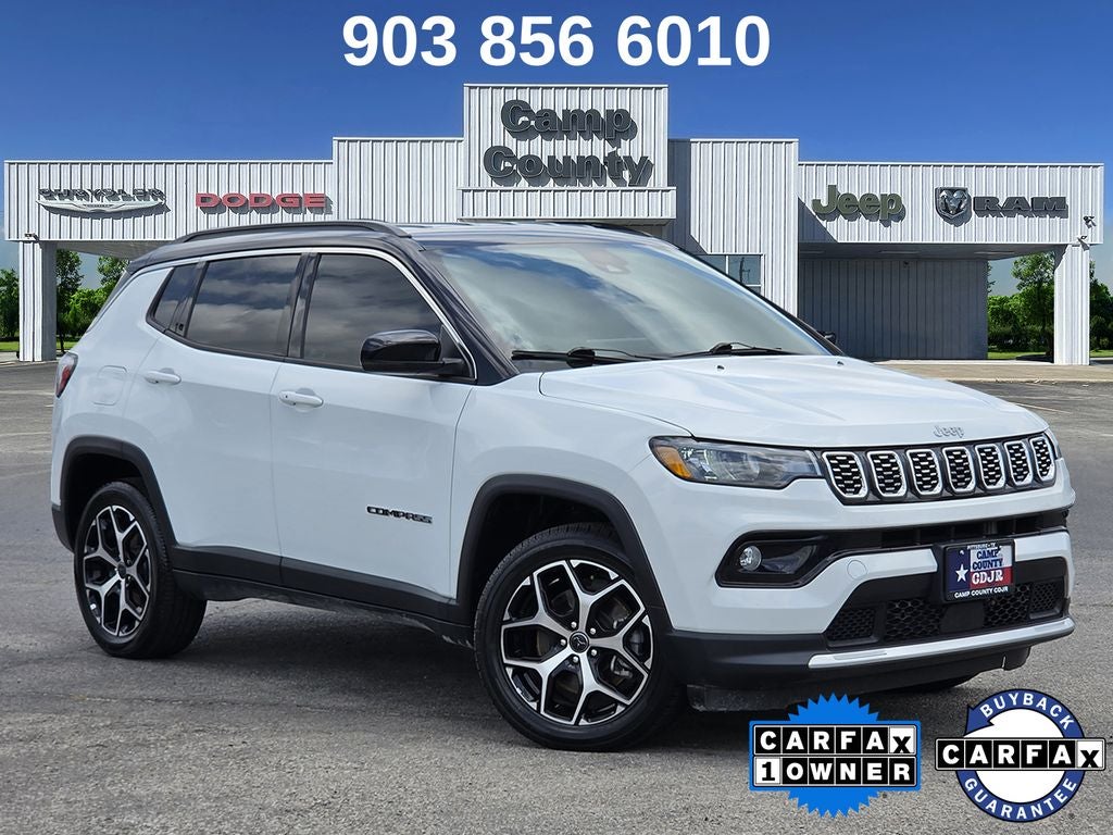 2025 Jeep Compass Limited in Bright White Clearcoat — front three-quarter view