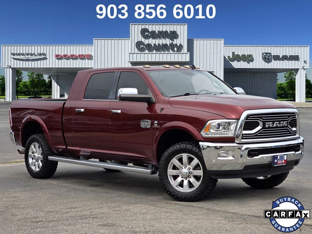 2017 RAM 2500 Laramie Longhorn in Delmonico Red Pearlcoat — front three-quarter view