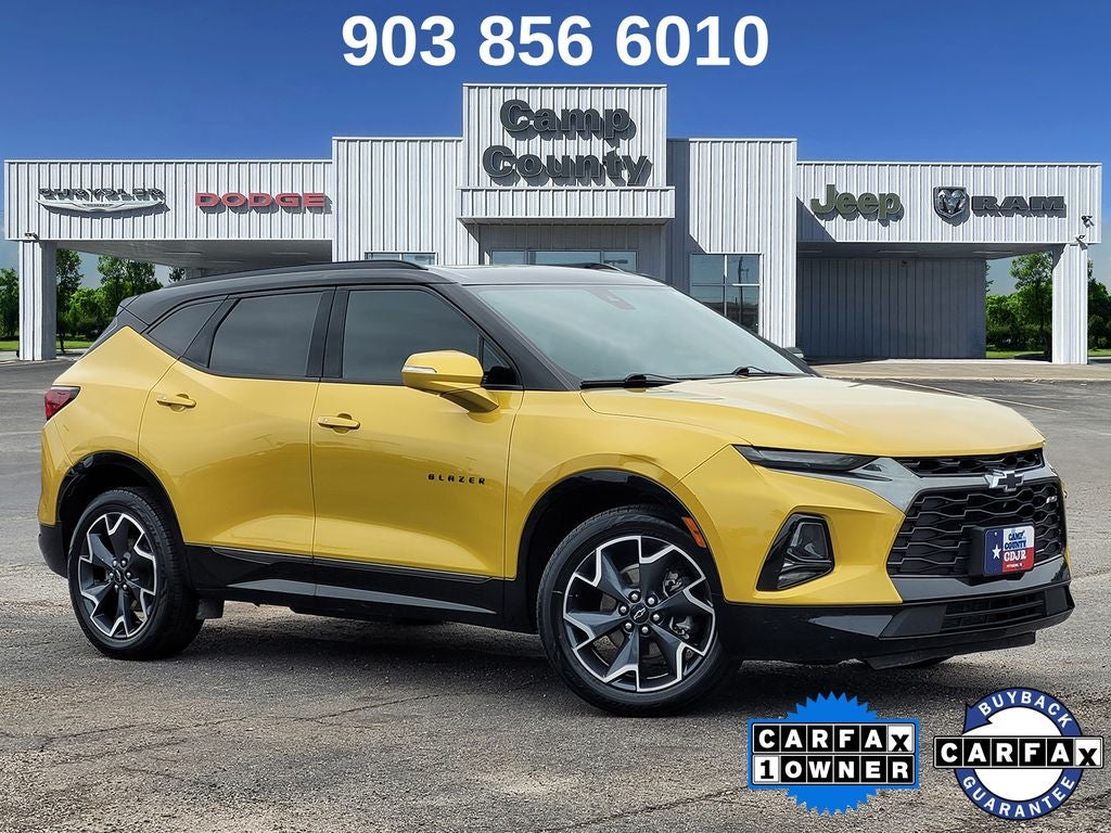 2022 Chevrolet Blazer RS in Nitro Yellow Metallic — front three-quarter view